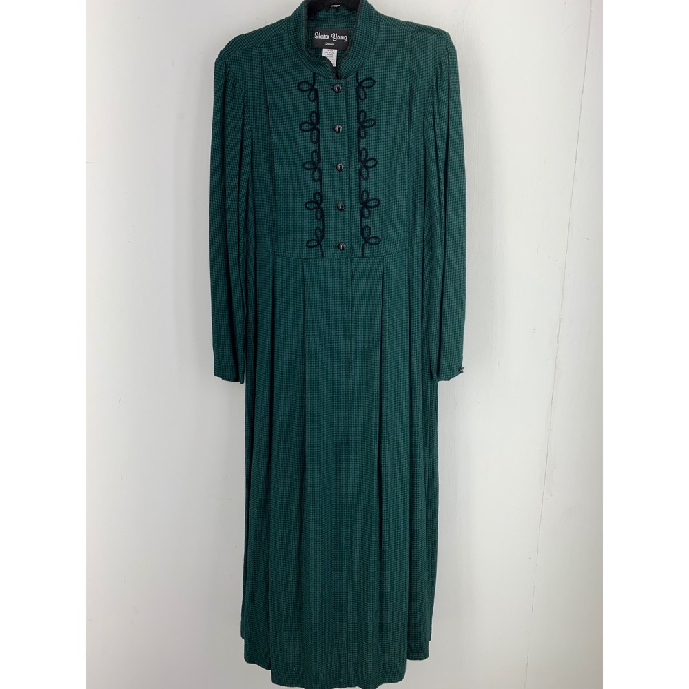 Vtg Dark Academia Victorian School Girl Goth Plaid Maxi Dress Button Up Sz 12